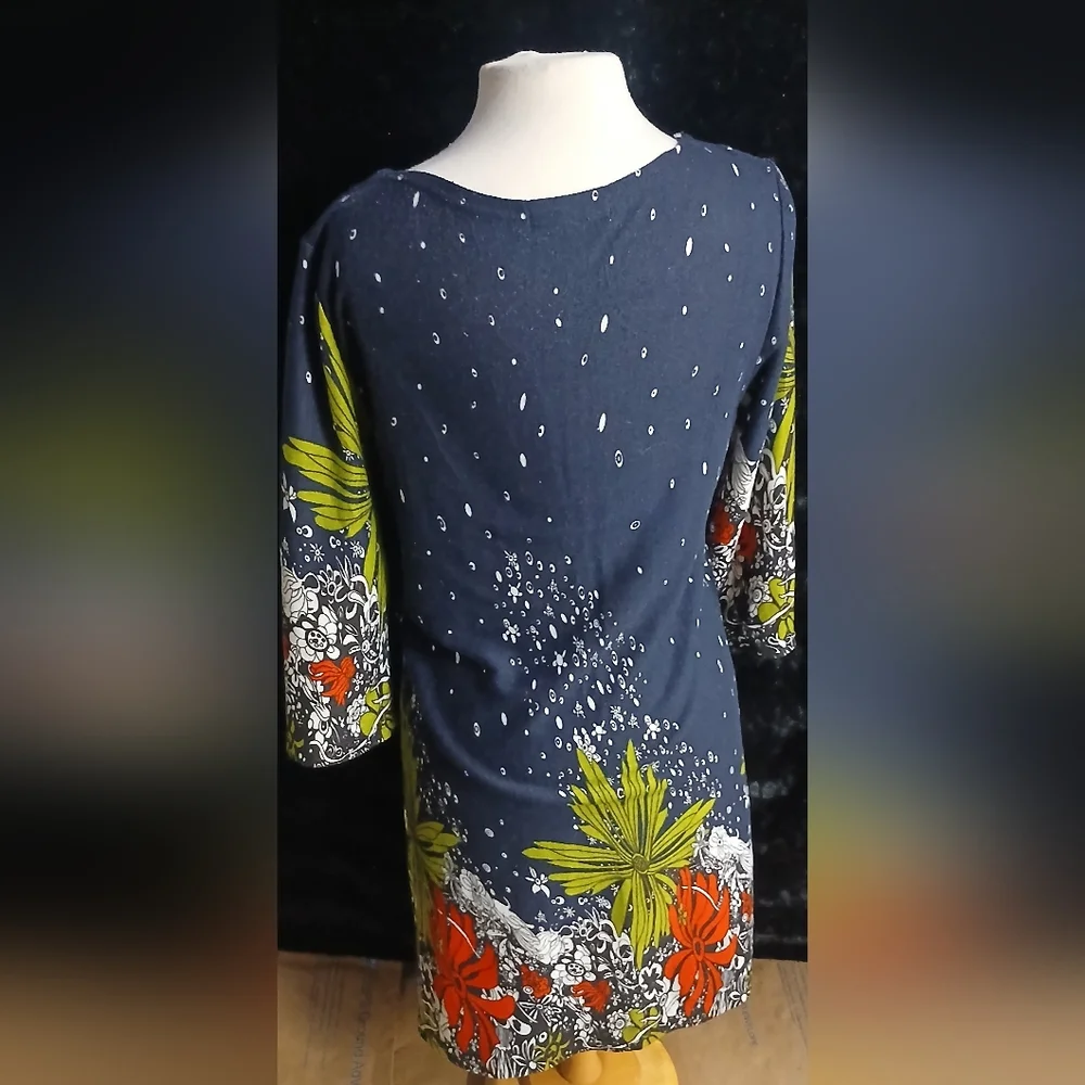 Floral Print Women's A Line Navy Midi Dress Sz Med Large - Picture 6 of 7